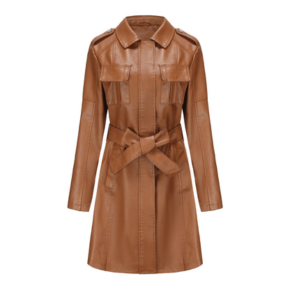 New European And American-style Mid-length Leather Coat