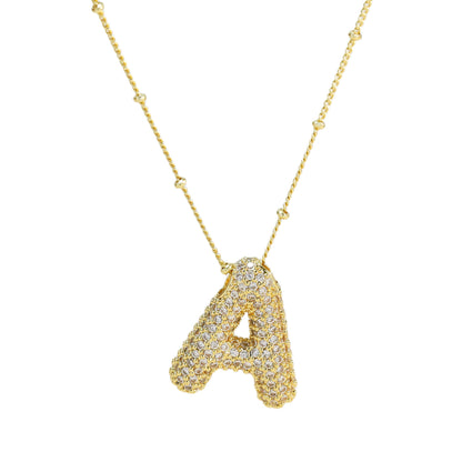 Brass Zircon Bubble Balloon Letter Pendant Necklace For Women - 16th Avenue