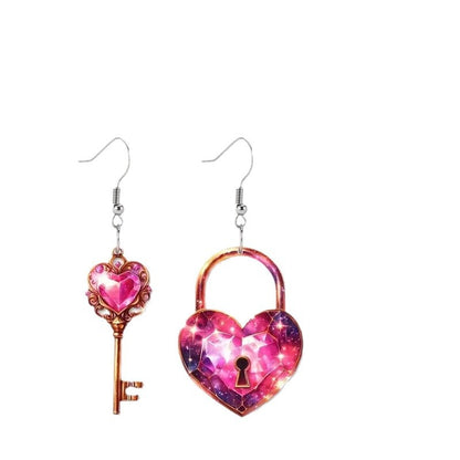 Romantic Key and Heart Lock Acrylic Types A And B Earrings - 16th Avenue