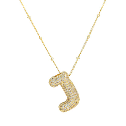 Brass Zircon Bubble Balloon Letter Pendant Necklace For Women - 16th Avenue