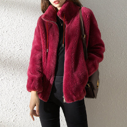 Double Faced Fleece Warm High Neck Women's Cardigan Sweater