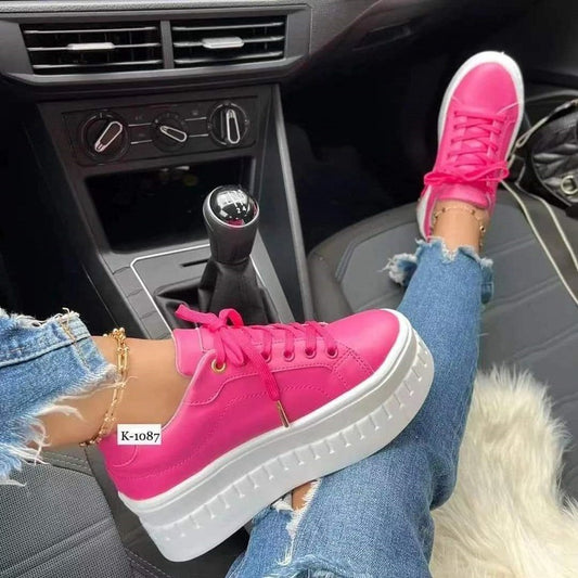 Chunky Heel Ankle Lace-up Sneakers For Women