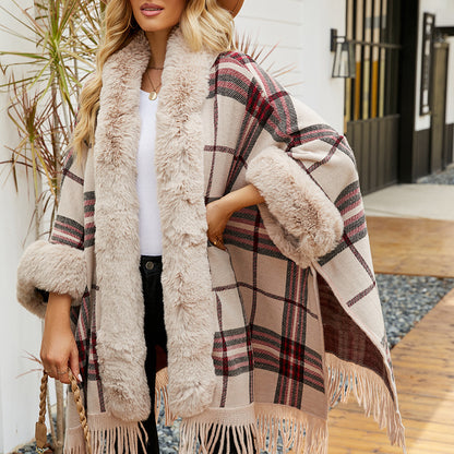 Fringe Cardigan Plaid Shawl Sweater Dress - 16th Avenue