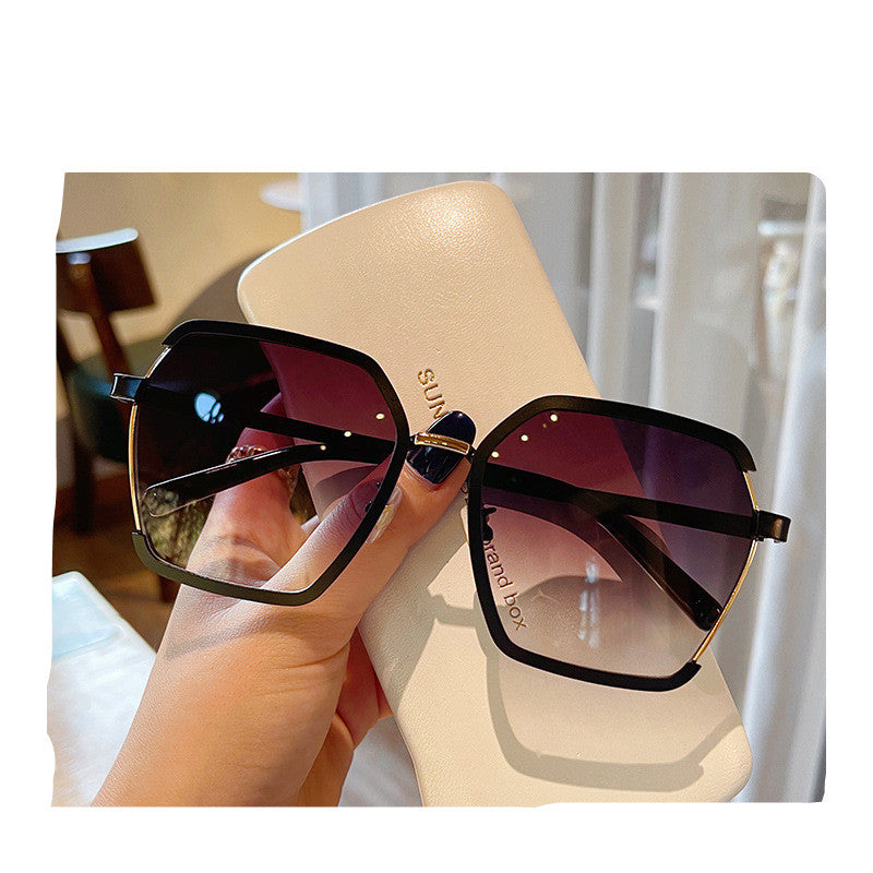 Vintage Half-Frame Sunglasses Summer Oversize Metal Square Uv400 Women UV Protection Sunglasses