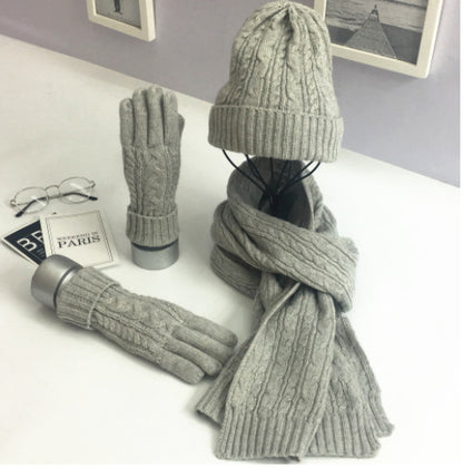 Ladies Fashion Solid Color Twist Warm Hat Scarf Glove Set