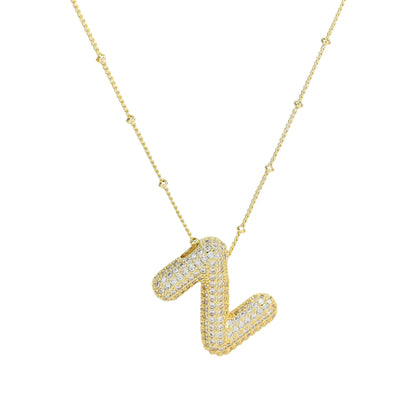 Brass Zircon Bubble Balloon Letter Pendant Necklace For Women - 16th Avenue