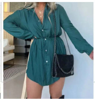 Women's Long Sleeve Jumpsuit With Button Fashion Shirt Dress - 16th Avenue