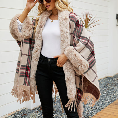 Fringe Cardigan Plaid Shawl Sweater Dress - 16th Avenue