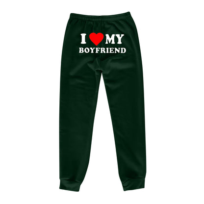I Love MY BOYFRIEND Printed Casual Trousers - 16th Avenue