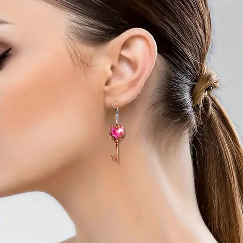 Romantic Key and Heart Lock Acrylic Types A And B Earrings - 16th Avenue