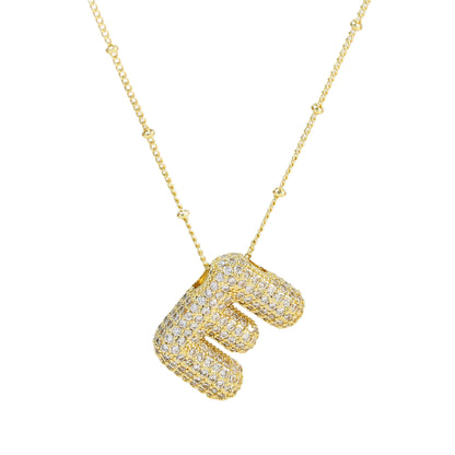 Brass Zircon Bubble Balloon Letter Pendant Necklace For Women - 16th Avenue