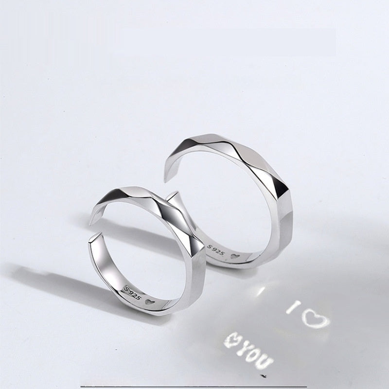 S925 Sterling Silver Rings By Light Reflect Show with Love Pattern Surface - 16th Avenue