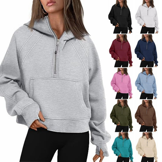 Zipper Hoodie Loose Sport Top Long Sleeve Pullover
