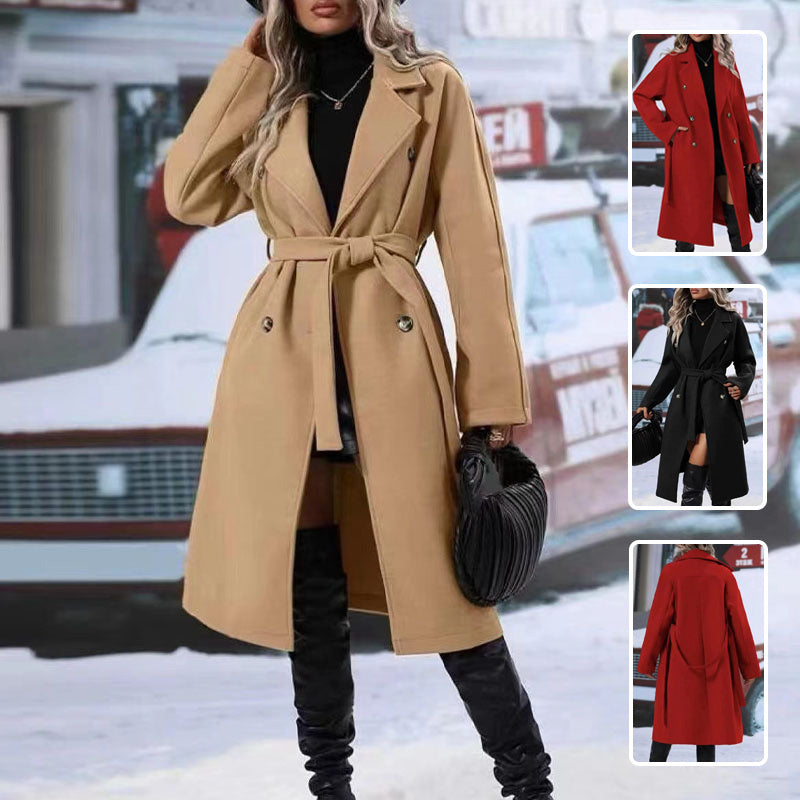 Fashion Lapel Double-breasted Trench Coat With Belt