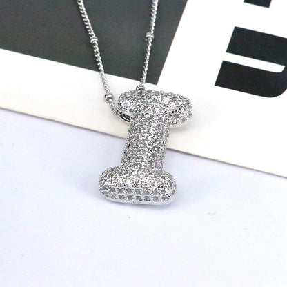 Brass Zircon Bubble Balloon Letter Pendant Necklace For Women - 16th Avenue