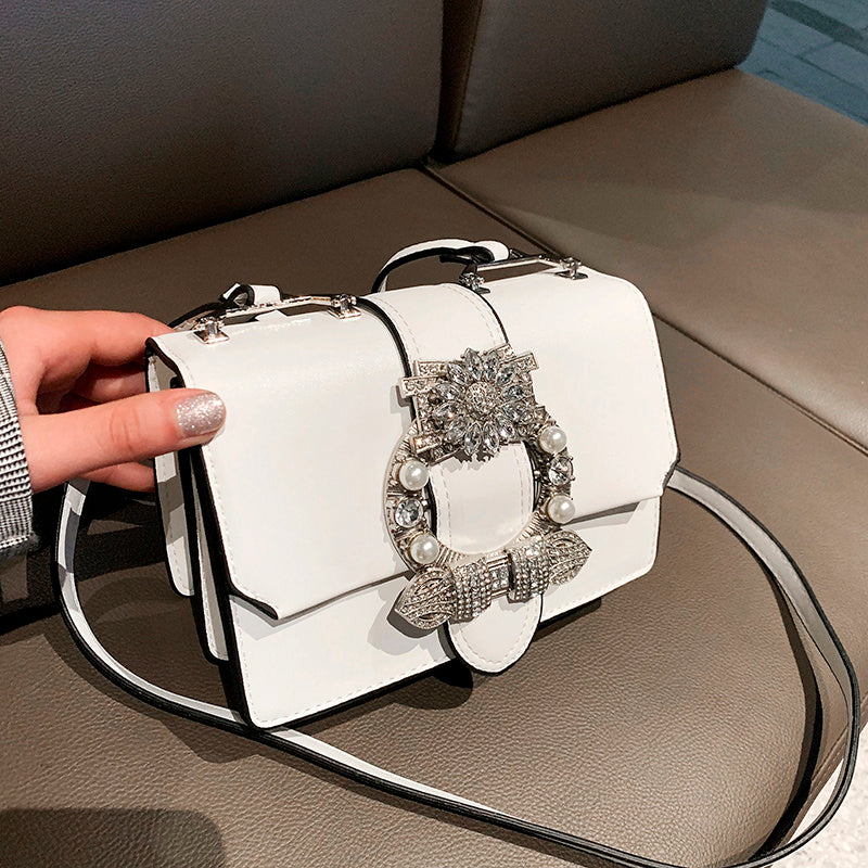 Fashion Diamond Lock Quality PU Leather Elegant Women Shoulder Handbag