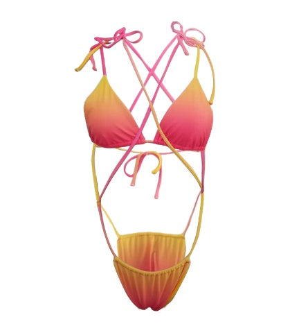 Women's Tie Rope Gradient Color Bikini Swimsuit