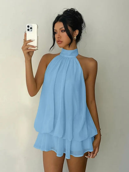 16th Avenue Halter Neck Backless Tie Waist Dress - Women's Clothing