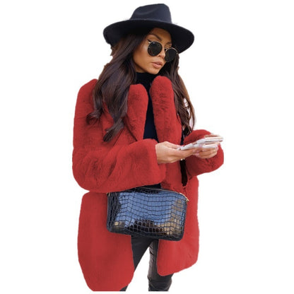 Temperament Long Sleeve Lapel Faux Fur Coat