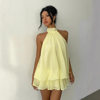 16th Avenue Halter Neck Backless Tie Waist Dress - Women's Clothing