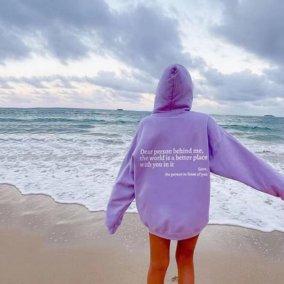 Dear Person Behind Me Letter Printed Trendy Drawstring Hoodie