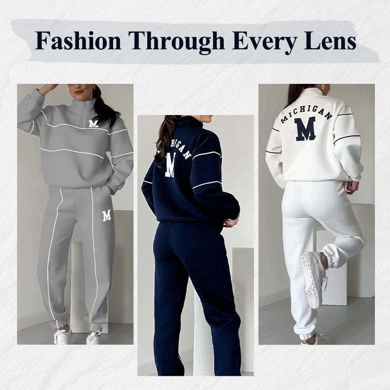 Women's 2 Piece Hoodless Pullover Baggy Sweatsuit