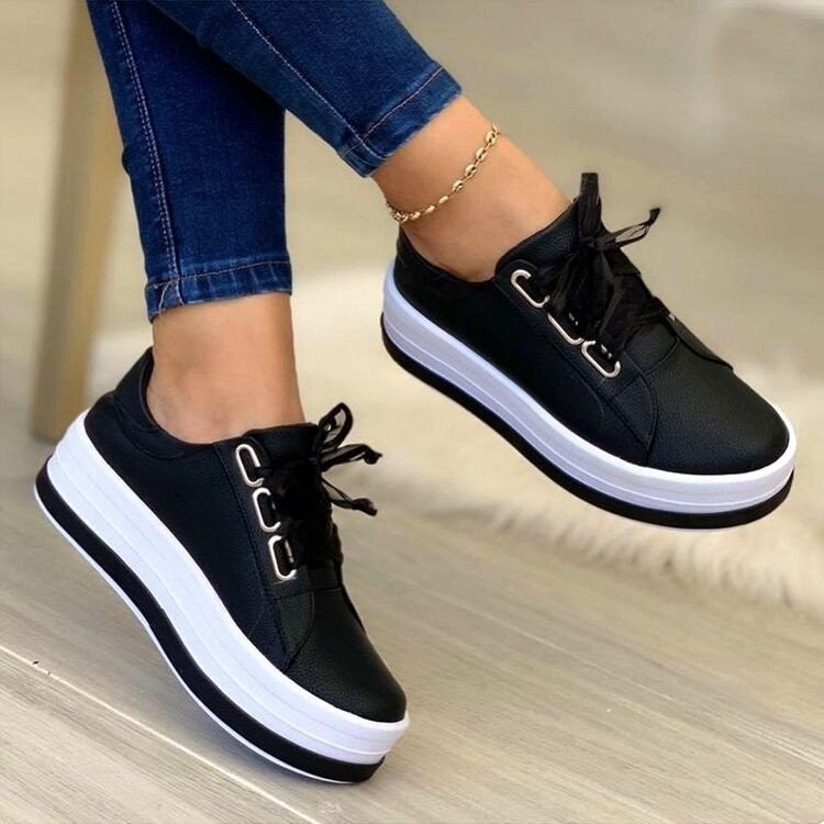 Fashion Flats Women's Ribbon Lace-up Platform Sneakers