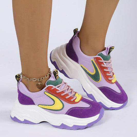 Women's Mixed-color Lace-up Casual Sneakers