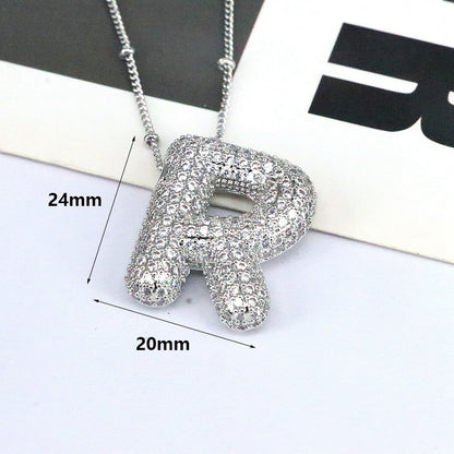 Brass Zircon Bubble Balloon Letter Pendant Necklace For Women - 16th Avenue
