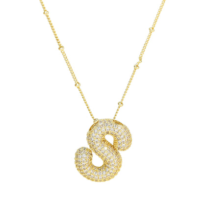 Brass Zircon Bubble Balloon Letter Pendant Necklace For Women - 16th Avenue