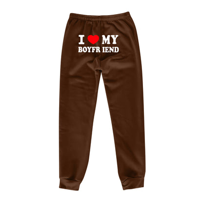 I Love MY BOYFRIEND Printed Casual Trousers - 16th Avenue