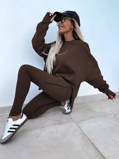 Casual Loose Long Sleeve Crew Neck Sweater Suit - 16th Avenue