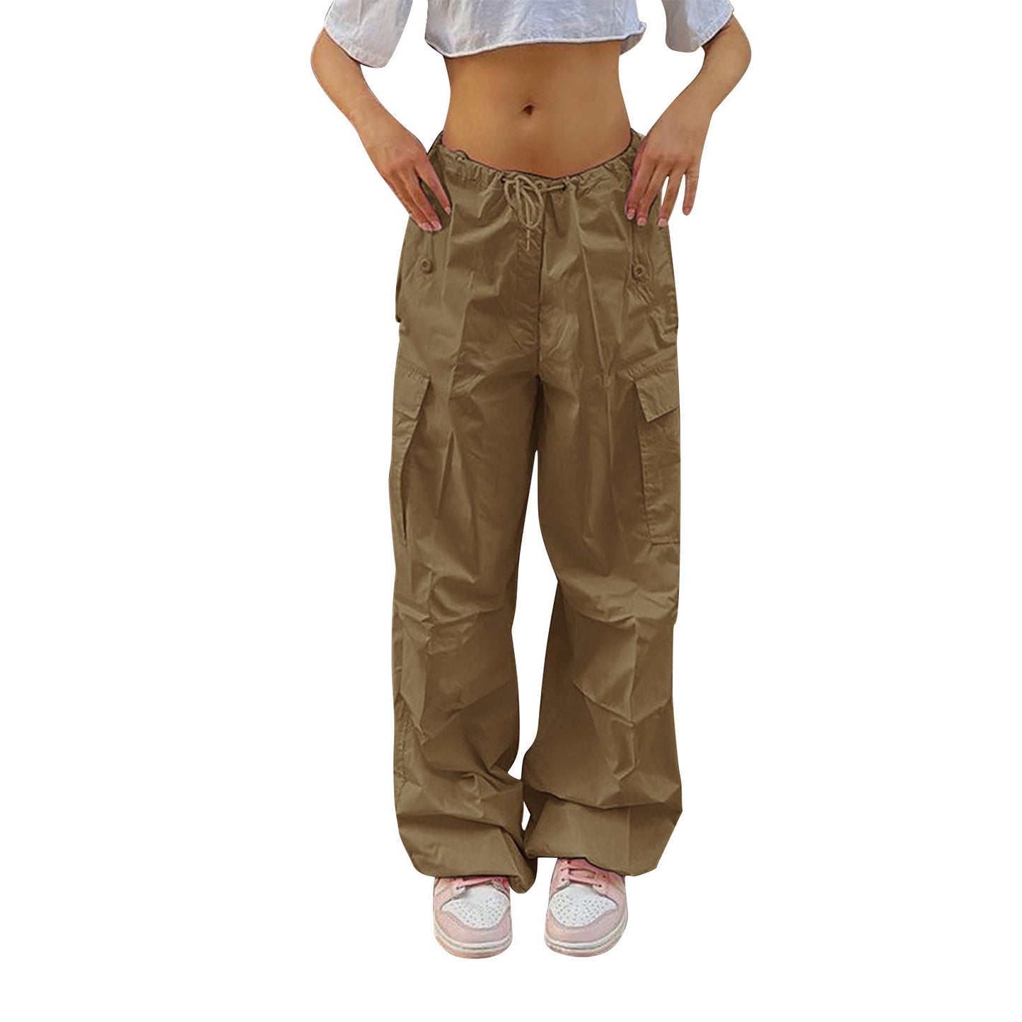Casual Solid Color Drawstring Cargo Pants Pocket Design Street Fashion