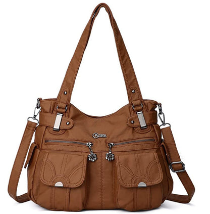 Ladies Soft Leather Portable Messenger Crossbody Tote Bag - 16th Avenue