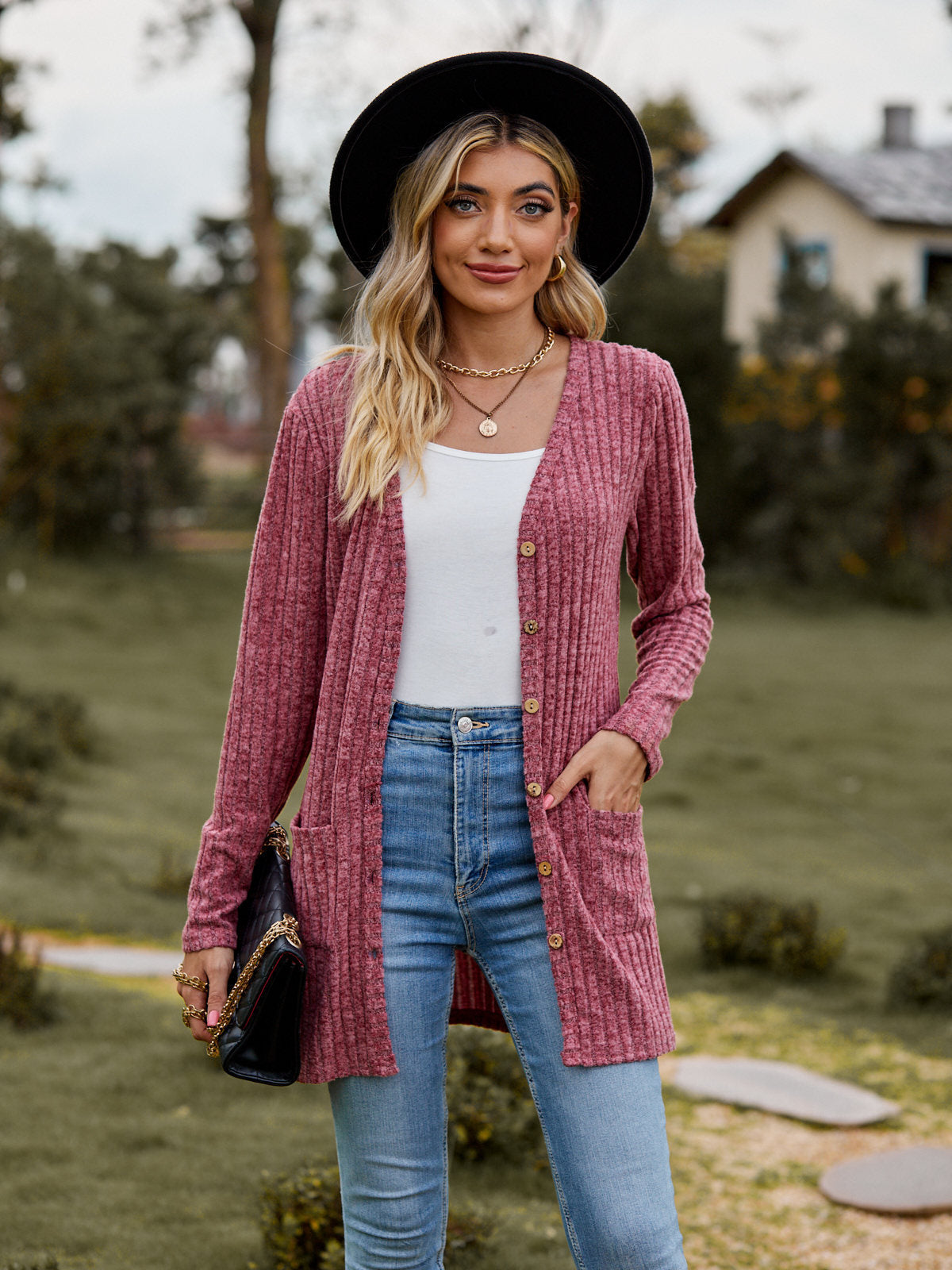 Women's Sunken Stripe Solid Color Long Sleeve Fall Sweater