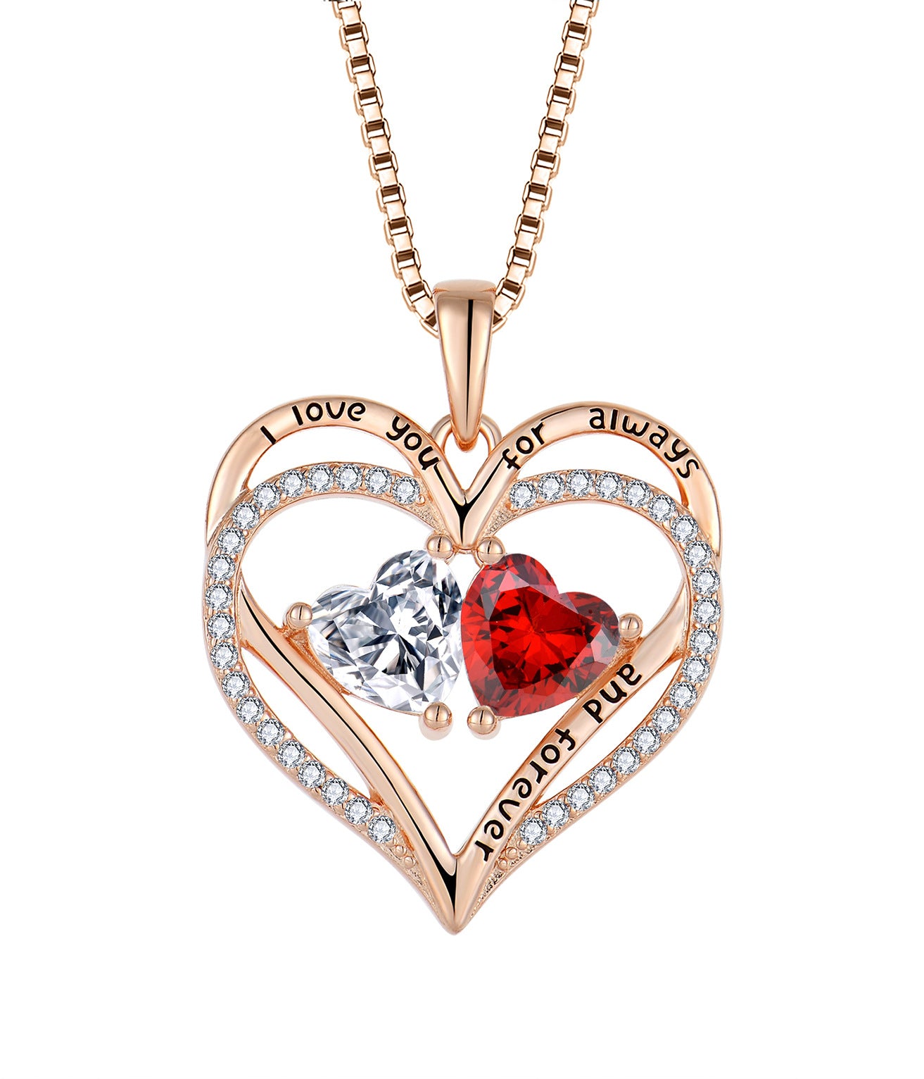 S925 Sterling Silver Double Love Heart-shaped Necklace With Rhinestones - 16th Avenue