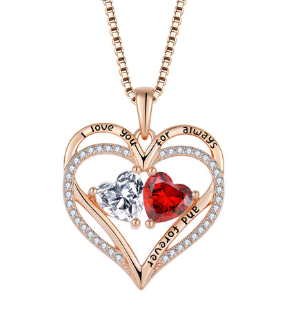 S925 Sterling Silver Double Love Heart-shaped Necklace With Rhinestones - 16th Avenue