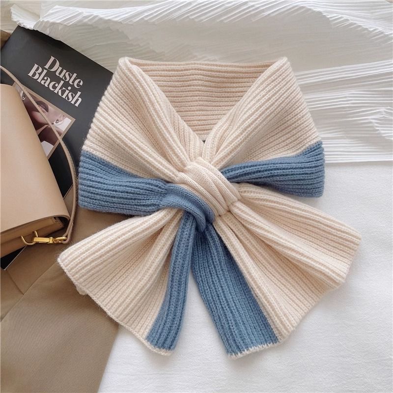 Women's Autumn And Winter Warm Versatile Fashion Sweet Color-blocked Knitted Scarf