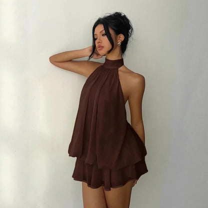 16th Avenue Halter Neck Backless Tie Waist Dress - Women's Clothing