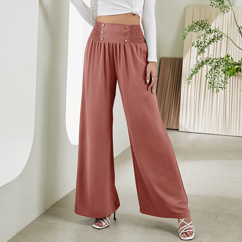 Fashion Straight Wide Leg Elastic High Waist Casual Pants