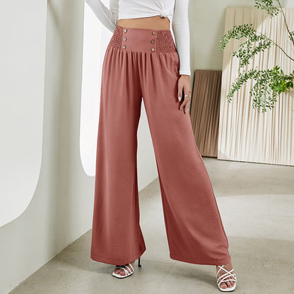 Fashion Straight Wide Leg Elastic High Waist Casual Pants - 16th Avenue