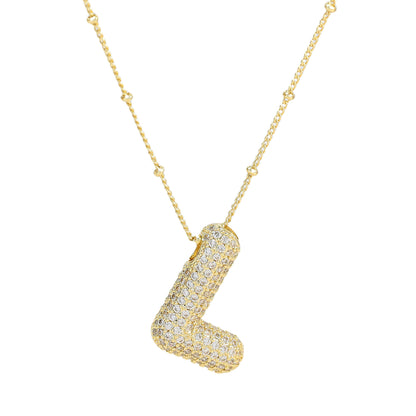 Brass Zircon Bubble Balloon Letter Pendant Necklace For Women - 16th Avenue