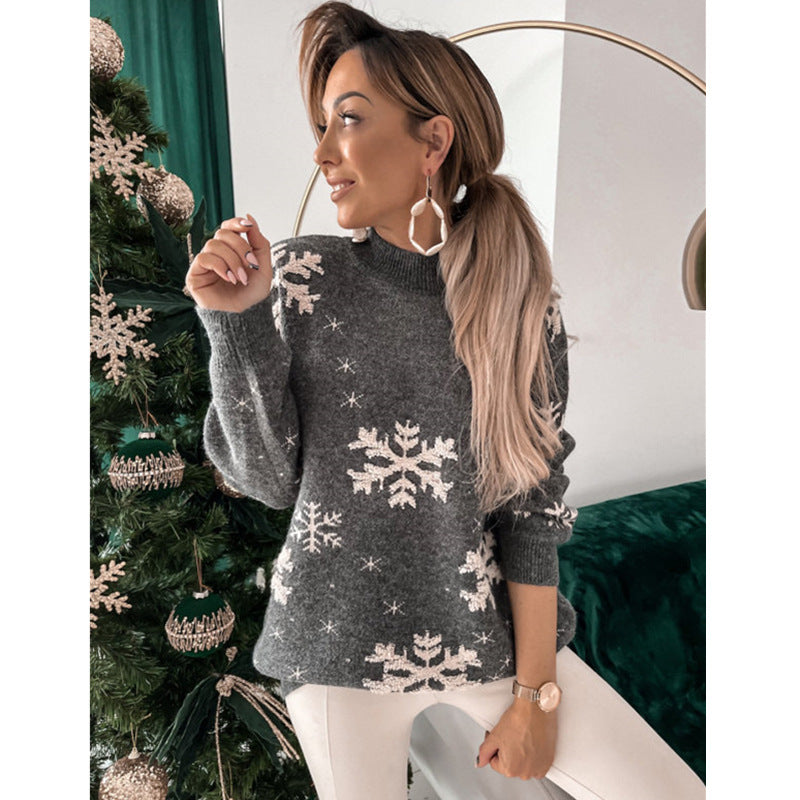 Women's Fall Winter Christmas Snowflake Knitted Sweater
