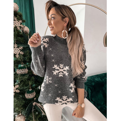 Women's Fall Winter Christmas Snowflake Knitted Sweater