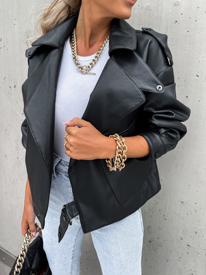 Women's Loose PU Leather Top Coat Jacket