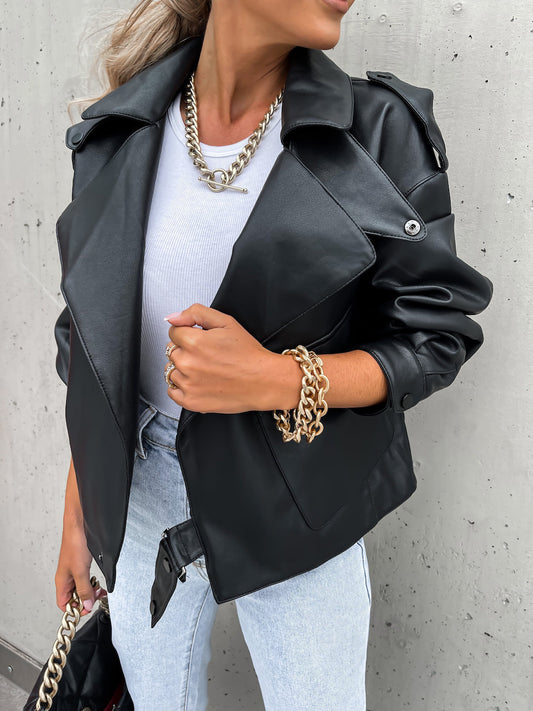Women's Loose PU Leather Top Coat Jacket