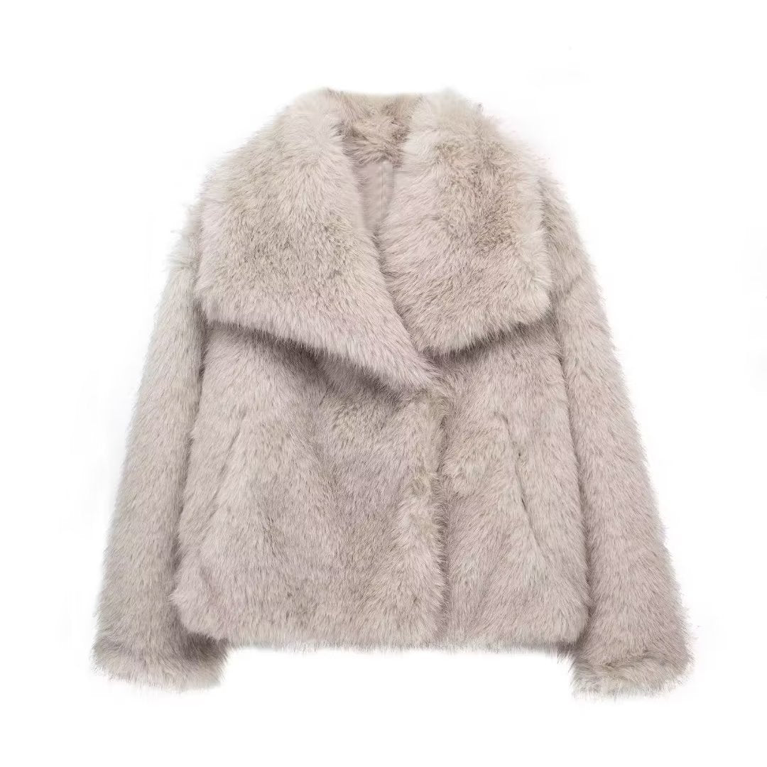 Winter Plush Fashion Thicken Lapel Outwear Coat