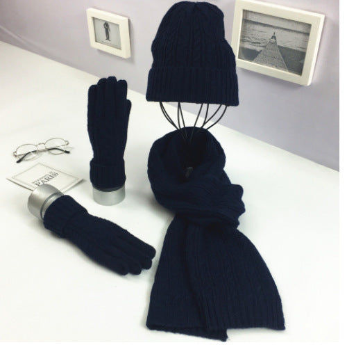 Ladies Fashion Solid Color Twist Warm Hat Scarf Glove Set