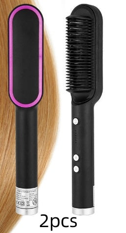 New 2 In 1 Hair Straightener Hot Comb Negative Ion Curling Electric Hair Brush - 16th Avenue