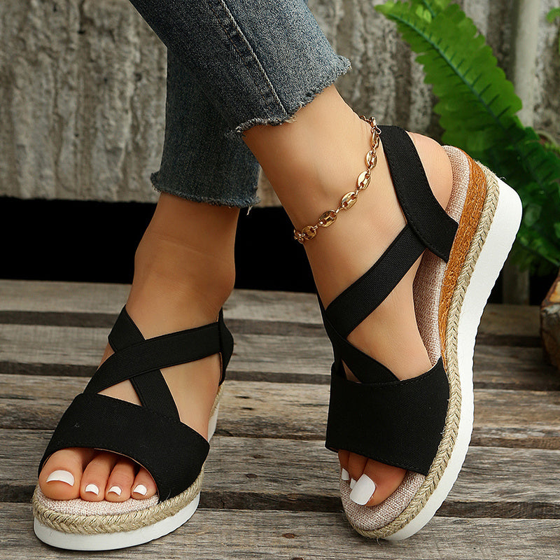 Wedge Sandals For Women Cross-strap Platform Gladiator Hemp Heel Summer Shoes